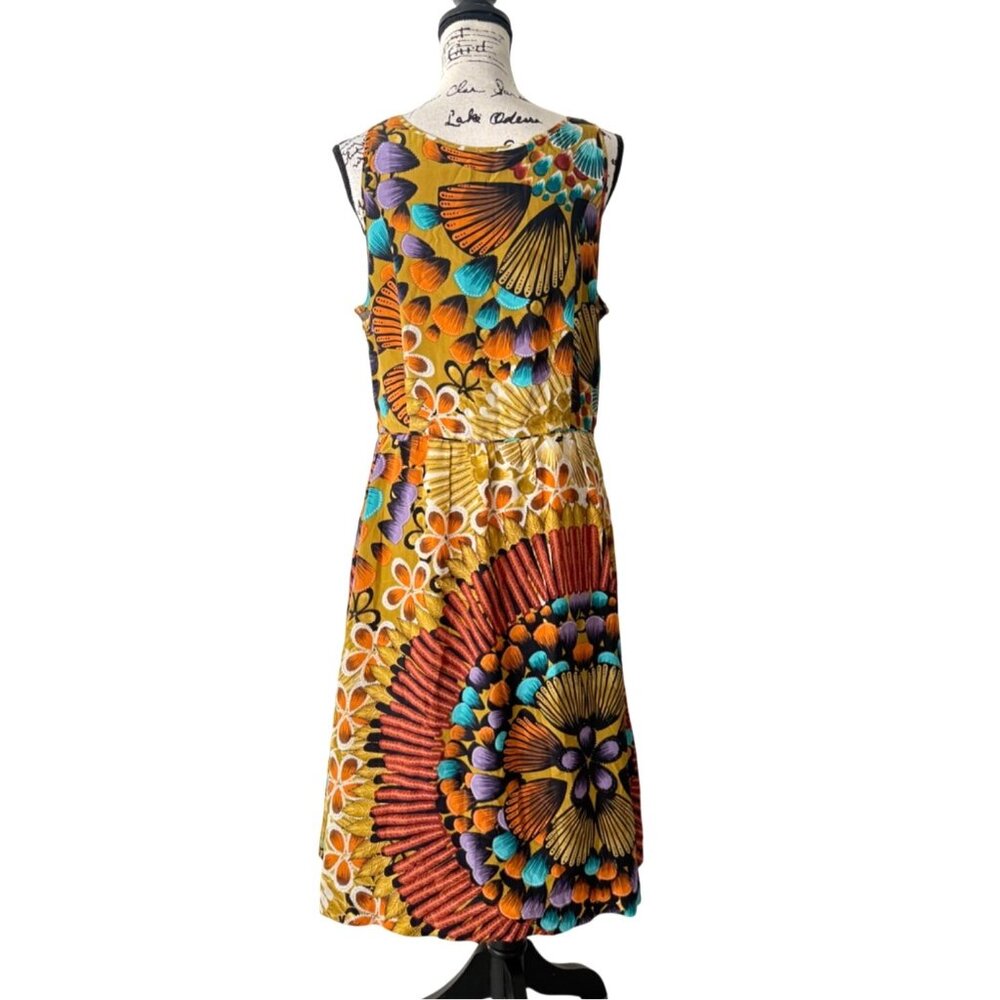 Anthropologie Edme Esyllte Silk Dress Sleeveless Vibrant Print Art Y2K Size 12 - Picture 3 of 9